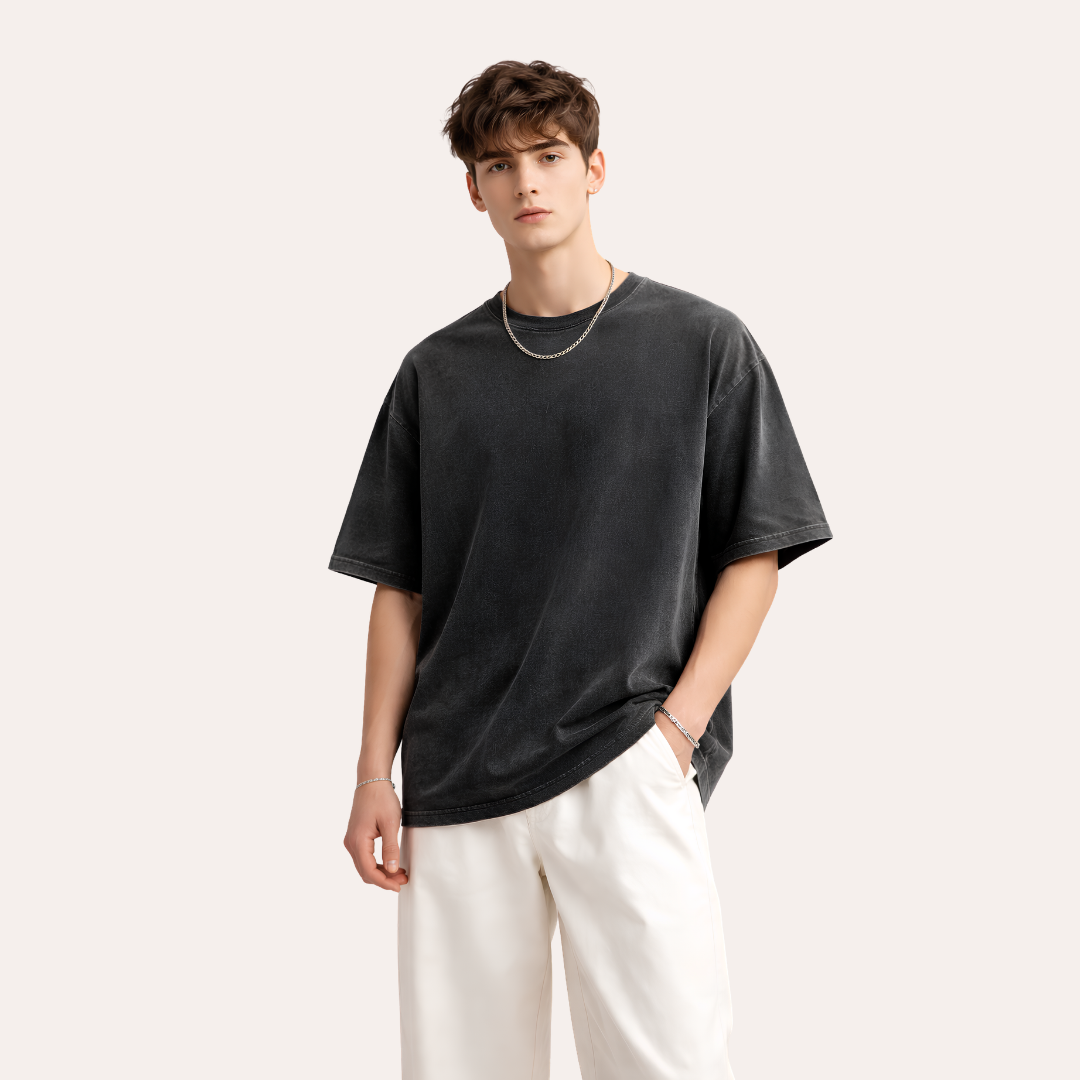 Men's Oversized Washed T-Shirt – Charcoal Black