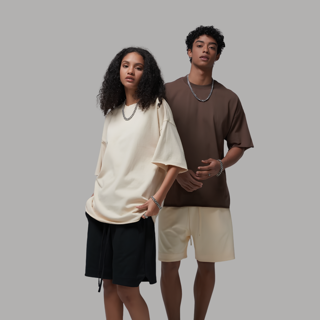 Unisex Oversized T-Shirt – Cream & Brown