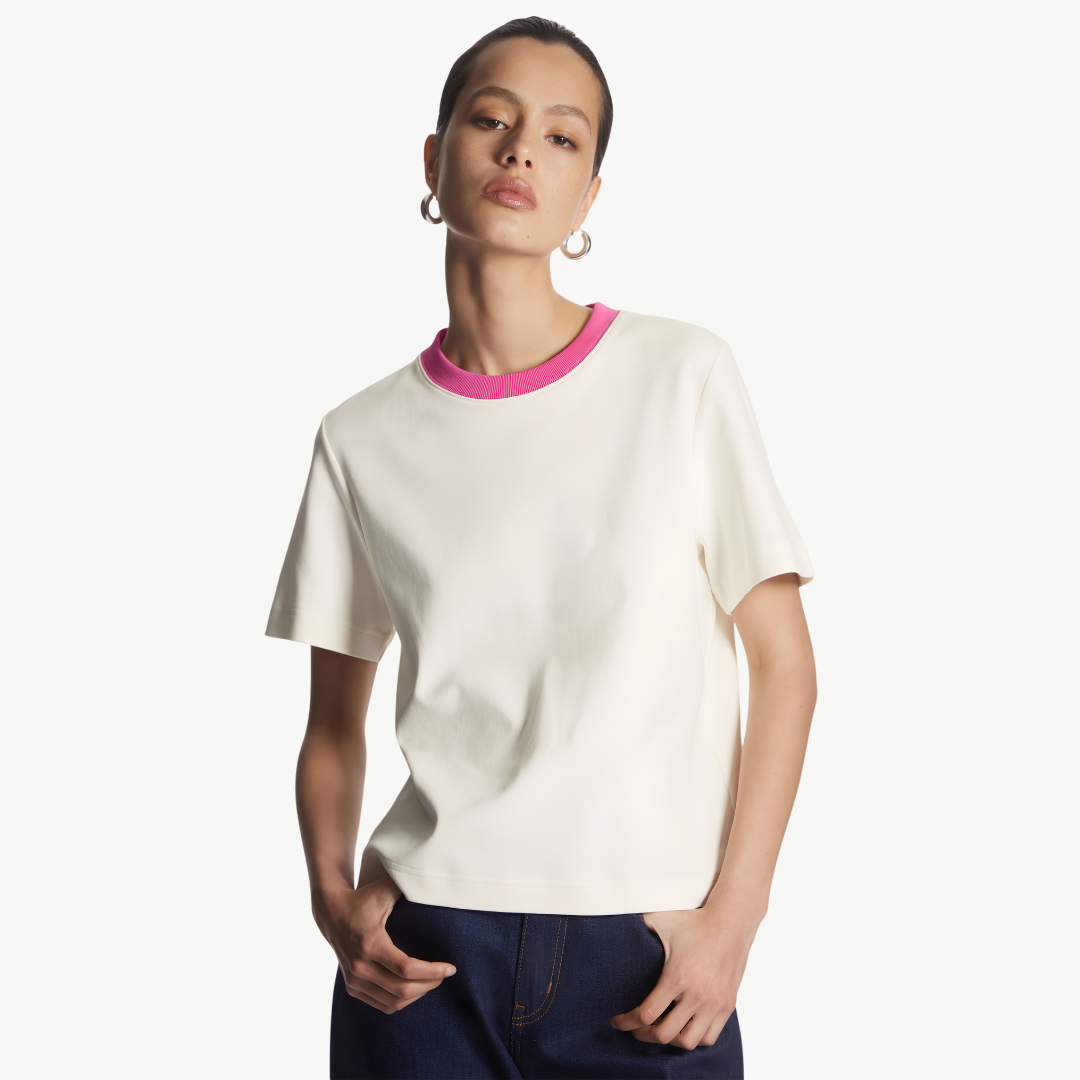Women's Contrast-Collar T-Shirt – White/Pink
